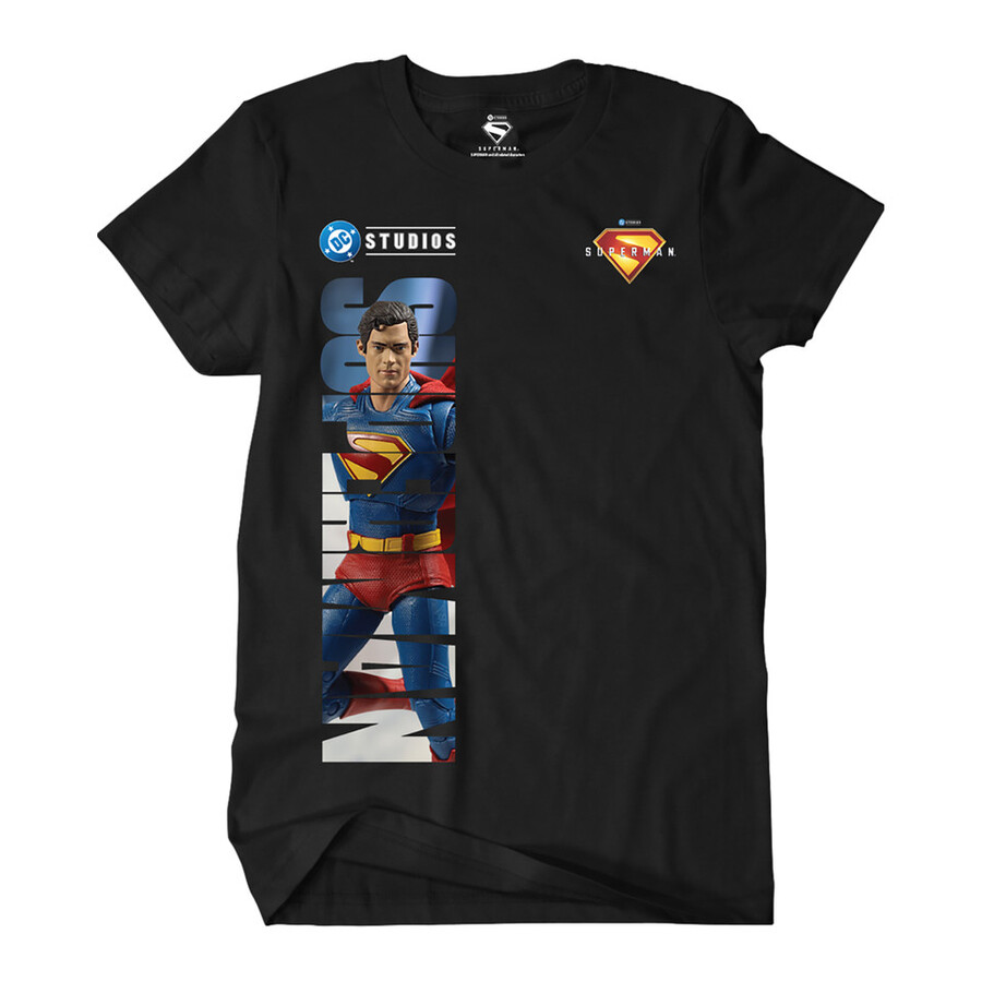 maglietta con lettere verticali del film superman dc studios nera