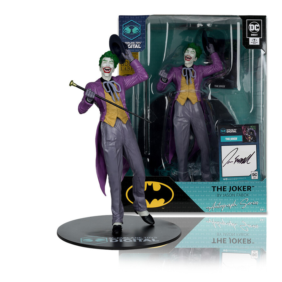 the joker di jason fabok the three jokers autograph edition statua in pvc in scala 16 con mcfarlane toys oggetto da collezione digitale
