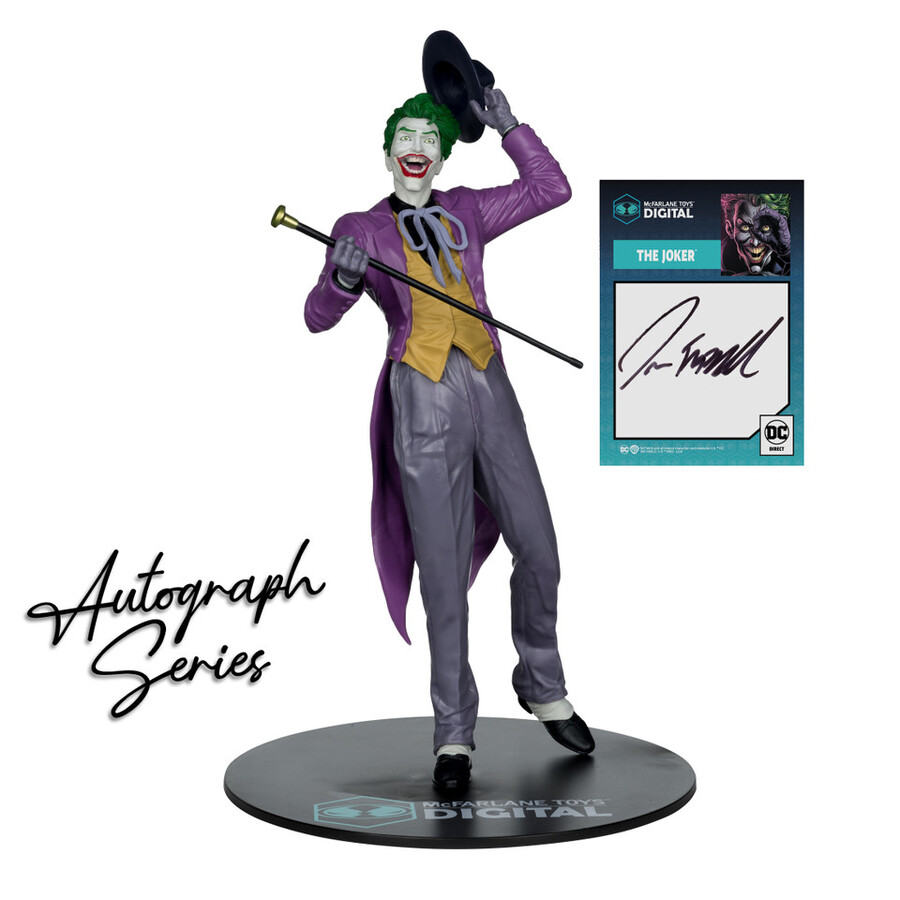 the joker di jason fabok the three jokers autograph edition statua in pvc in scala 16 con mcfarlane toys oggetto da collezione digitale