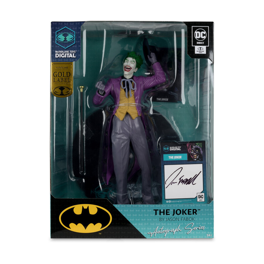 the joker di jason fabok the three jokers autograph edition statua in pvc in scala 16 con mcfarlane toys oggetto da collezione digitale