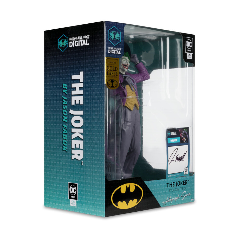 the joker di jason fabok the three jokers autograph edition statua in pvc in scala 16 con mcfarlane toys oggetto da collezione digitale